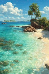 Obraz premium Tropical island beach landscape exotic coastline. Summer vacation