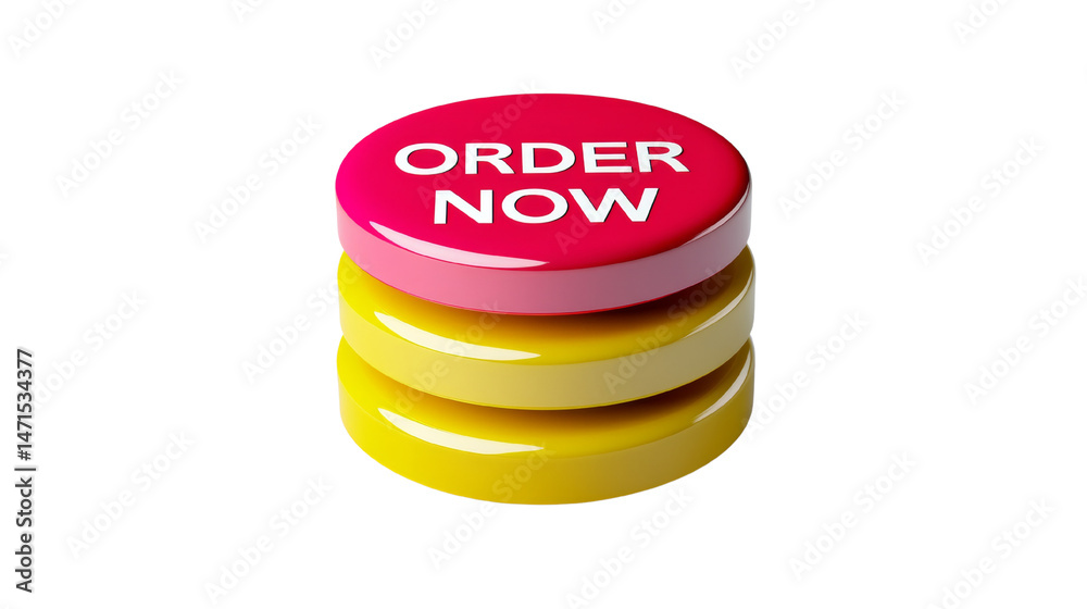 Aufkleber Vibrant call to action: a colorful 3D rendered 'order now' button stack