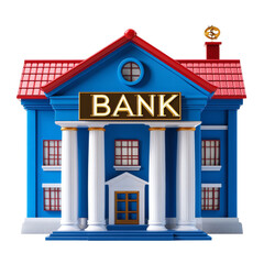 Cartoon Bank Building Facade with Blue Walls and Columns illustration