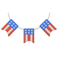 3D Rrender, USA Flag Banner for Independence Day. Icon illustration