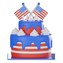3D render, Cake Icon for American Independence day Themes. Icon Illustration