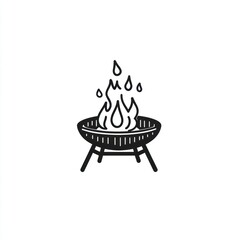 Campfire flames in a metal brazier, outdoor cooking