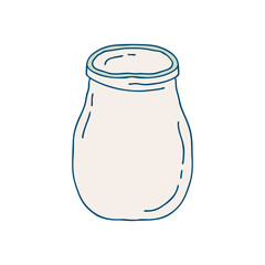 Empty glass jar vector illustration. Drawing of empty container on isolated background. Sketch of vintage kitchen utensils.