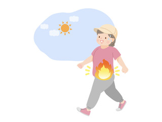 ウォーキングをする太った中年女性のイラスト素材