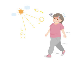 運動してふらつく太った中年女性のイラスト素材