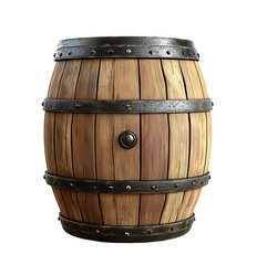 Obraz premium Vintage wooden barrel with metal hoops isolated on white
