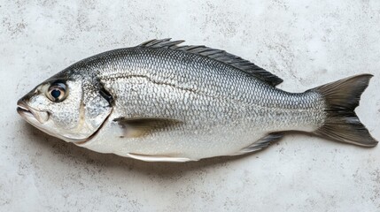 Fresh whole fish on a light gray surface.