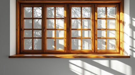 Obraz premium Wooden window with sunlight and shadows