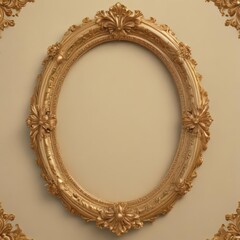 Elegant gold oval frame with ornate floral detailing encircles a regal crest ,  floral,  graphic