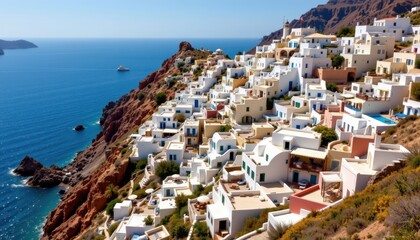 Naklejka premium a picturesque coastal village perched on cliffs overlooking the ocean