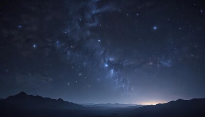 Naklejka premium Myriad stars shimmer, deep indigo canvas Celestial tapestry, tranquil night , dark blue, sparkle, tranquil