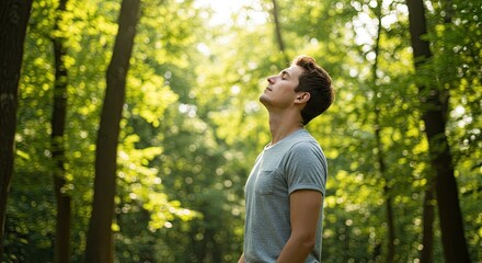 Peaceful man in forest