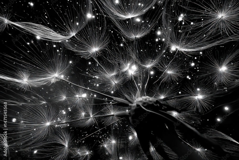 Fototapete a mesmerizing close-up reveals the intricate details of a dandelion seed head, its delicate, wispy s