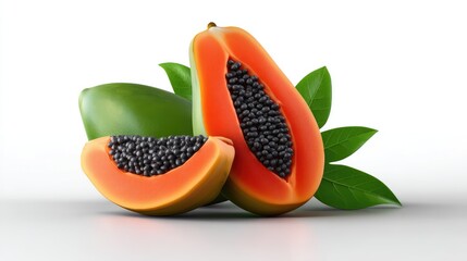 Realistic Papaya on Plan white Background