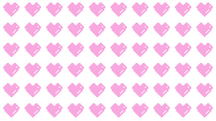 ピンクのハートいっぱいの背景イラスト、ドット絵ピクセルアート。