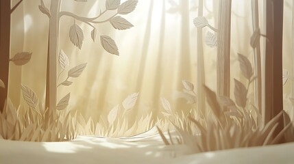 Sunlit Paper Forest Scene.
