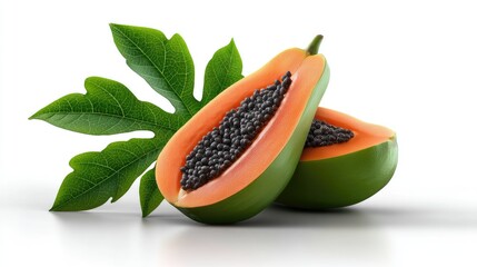 Realistic Papaya on Plan white Background