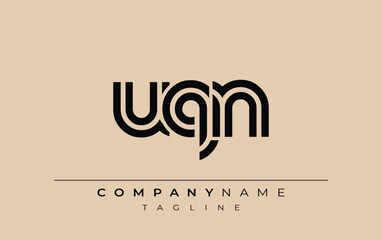 UQN Creative Unique Modern Letter Logo Design. Stylized logo featuring a unique letter design, presenting abstract minimalist aesthetics and modern appeal.