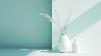 White Vase with Pampas Grass, and Teal Room.