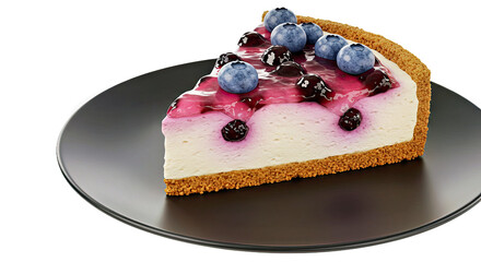 Rich Blueberry Cheesecake Portion on Chic Black Plate against White Backdrop