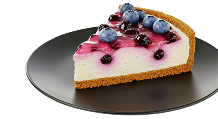 Rich Blueberry Cheesecake Portion on Chic Black Plate against White Backdrop
