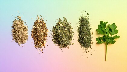 Fototapeta premium Exploring culinary herbs kitchen food photography colorful background close-up flavor infusion