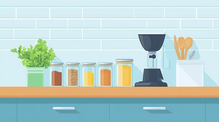 Kitchen Spices with Grinder, and Countertop.