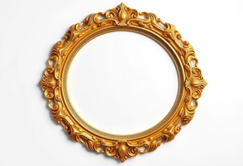 Ornate gold oval baroque frame isolated on white background, ample empty space,  classic, antique