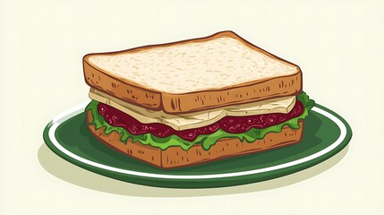 Turkey Cranberry Sandwich on Plate.