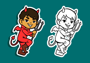 Cute Caartoon Devil Holding a Trident