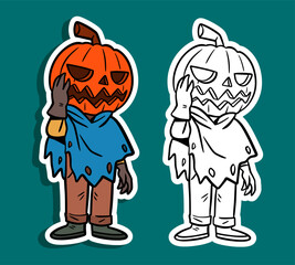 Cute pumpkinhead character in Halloween costume