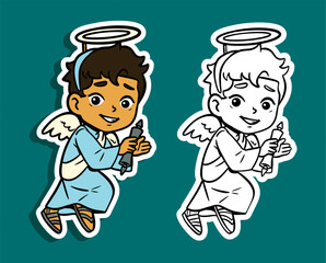 Cute Cheerful Angel Sticker Illustration