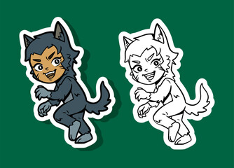 Cute Chibi Werewolf Costume Sticker