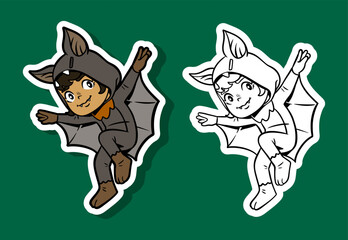 Child in a Bat Costume Sticker Illustration