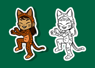 Child in a Cat Costume Sticker Illustration