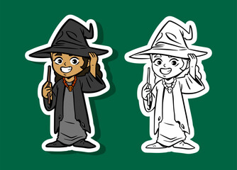 Cute Wizard Child in a Costume with a Magical Wand