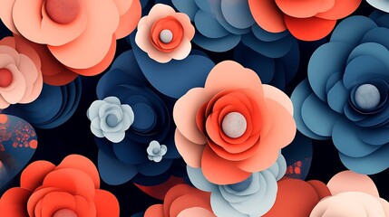 Coral  Blue Paper Flowers.
