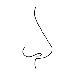 Nose one line drawing. Breathing concept, respiratory sense organ. Sketch of human face part. Vector illustration