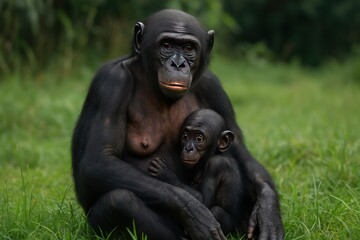 Naklejka premium Bonobo mother and baby bonding