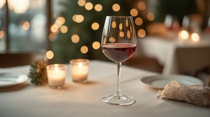 Red Wine in Crystal Glass on Table with Candles