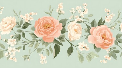 Peach  White Rose Floral Border.
