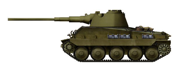 An alternative tank based on the M4 Sherman hull, with a turret from the Panter II tank and an extended chassis from the Hetzer © Tikros