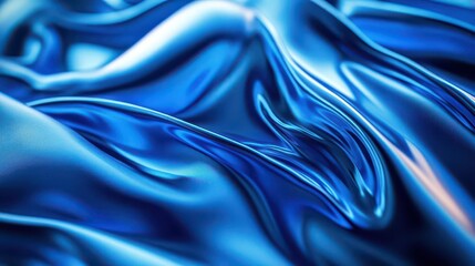 A close-up of flowing blue fabric, showcasing smooth, glossy textures and dynamic waves.