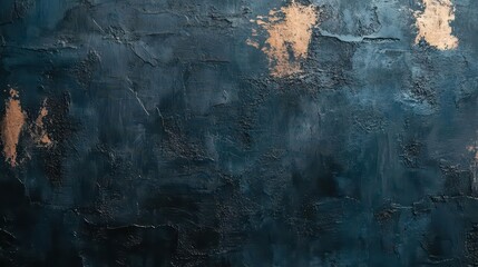 Abstract textured wall with dark blue and gold hues.
