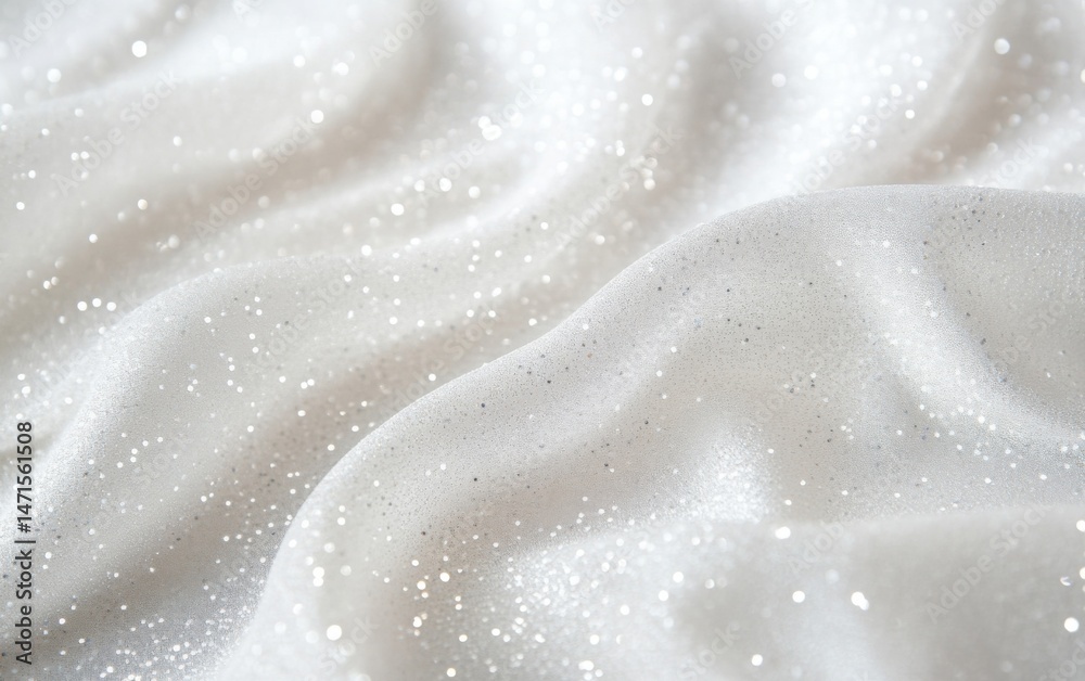 Aufkleber Closeup of shimmering, white fabric with subtle folds and embedded glitter, creating a luxurious and elegant texture. : Generative AI