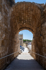 Arch entry to the Roman Amphitheater at Caesarea National Park in Caesarea, Israel.
