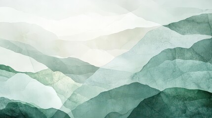 Abstract watercolor landscape with soft green and gray hues, evoking tranquility.
