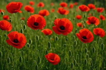 Fototapeta premium Vibrant poppies in lush field.