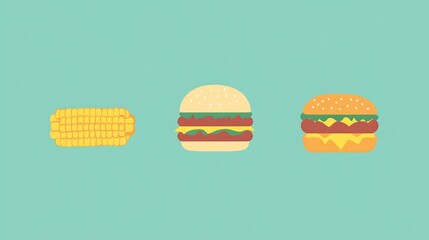 Corn with Burger, and Fast Food Icons.