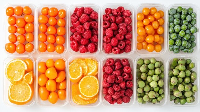 Fruit and vegetable sorting isolated on white background